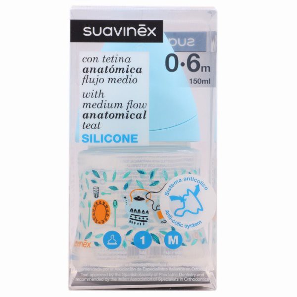 BIBERON PP BOCA ANCHA T LATEX ANATOMICA SUAVINEX 150 CC  T1 M