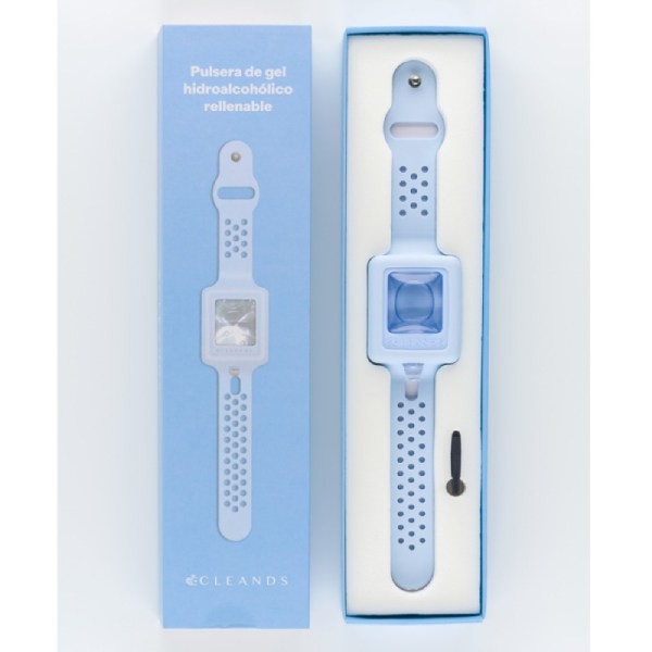 PULSERA DISPENSADORA GEL HIDROALCOHOLICO CON ALOE VERA AZUL CLEANDS