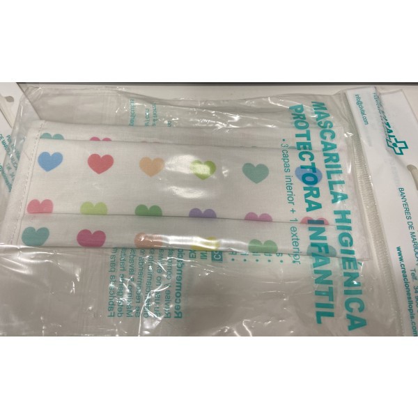 MASCARILLA HIGIENICA REUTILIZABLE CLVITAL LAVABLE INFANTIL muñeca sirenita pirata niña corazones edad media
