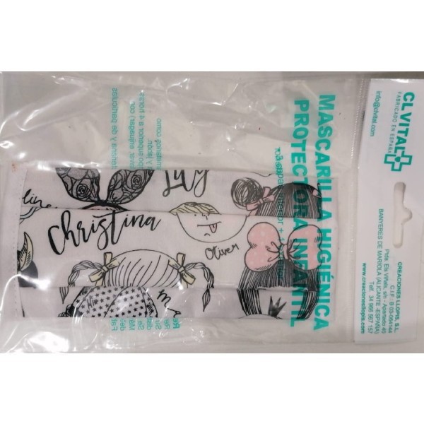 MASCARILLA HIGIENICA REUTILIZABLE CLVITAL LAVABLE INFANTIL muñeca sirenita pirata niña corazones edad media