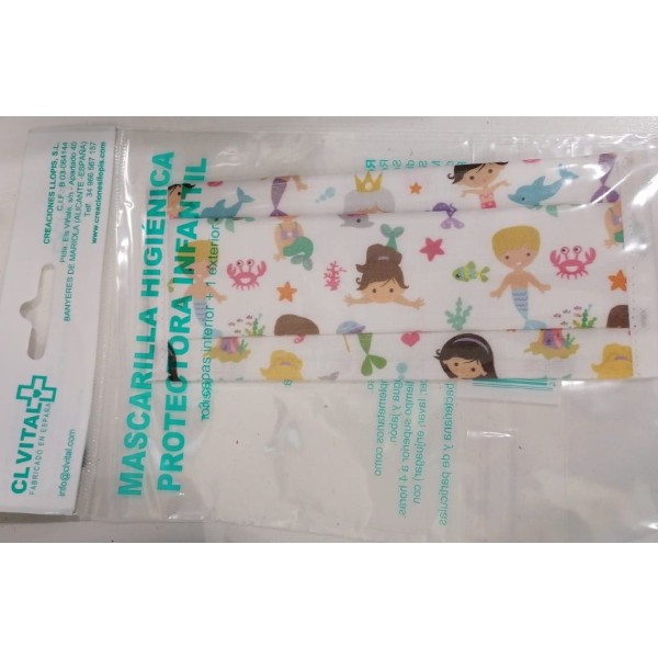 MASCARILLA HIGIENICA REUTILIZABLE CLVITAL LAVABLE INFANTIL muñeca sirenita pirata niña corazones edad media
