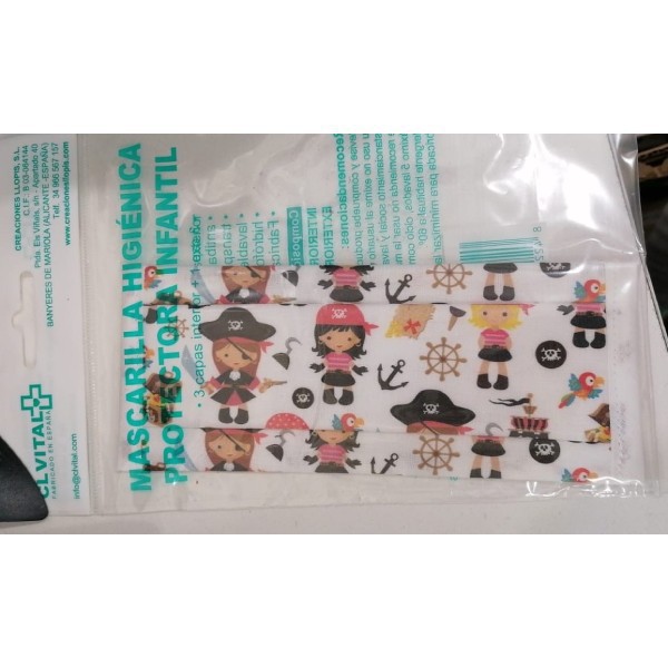 MASCARILLA HIGIENICA REUTILIZABLE CLVITAL LAVABLE INFANTIL muñeca sirenita pirata niña corazones edad media
