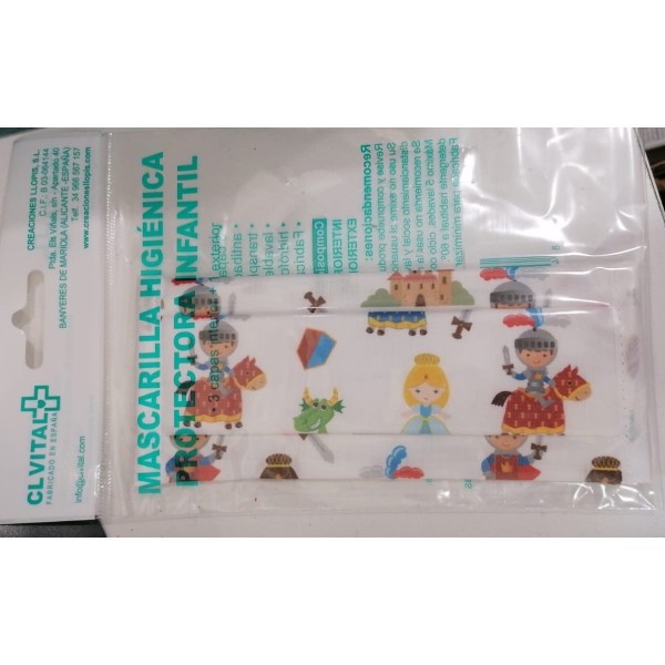 MASCARILLA HIGIENICA REUTILIZABLE CLVITAL LAVABLE INFANTIL muñeca sirenita pirata niña corazones edad media