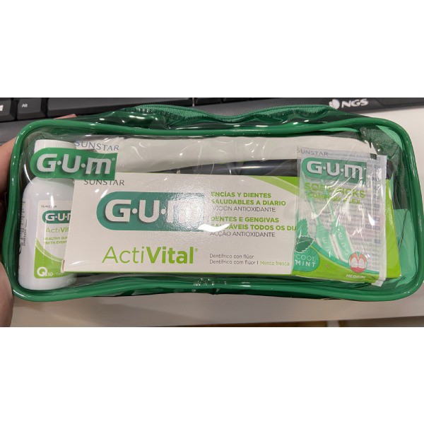 NECESER DENTIFRICO  COLUTORIO  SOFT PICKS  CEPILLO GUM SONIC ACTIVITAL CON PILA